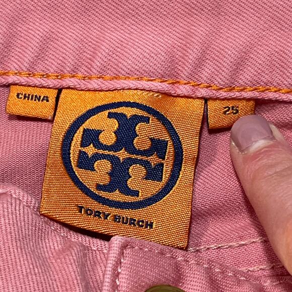 Tory Burch Alexa Cropped Skinny Jeans Size 25 Pink Preppy Designer Luxury Pants - Picture 5 of 13